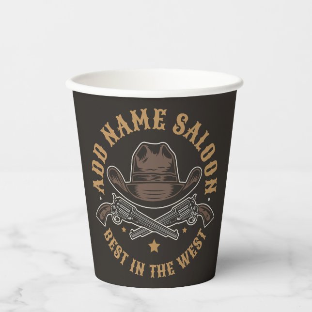 Antique Cowboy Guns ADD NAME Old Wild West Saloon  Paper Cups (Front)
