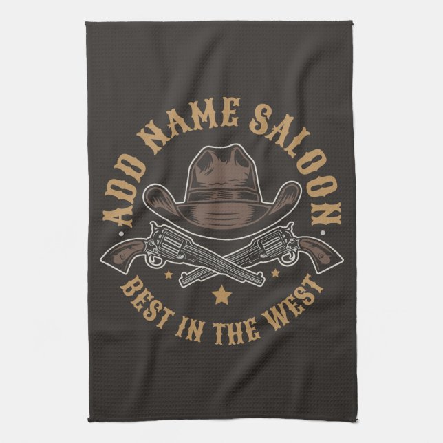 Antique Cowboy Guns ADD NAME Old Wild West Saloon  Tea Towel (Vertical)