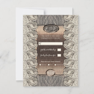 Antique Cream Lace Grey Wood & Copper Wedding Invitation