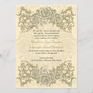 Antique Cream Roses Wedding Invitation