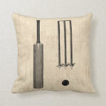 Antique Cricket Bat Vintage Illustrated Art Cushion<br><div class="desc">An antique cricket illustration featuring a cricket bat art design on a vintage script background.</div>