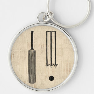 Antique Cricket Bat Vintage Illustrated Art Key Ring