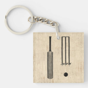 Antique Cricket Bat Vintage Illustrated Art Key Ring