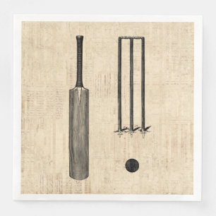 Antique Cricket Bat Vintage Illustrated Art Napkin