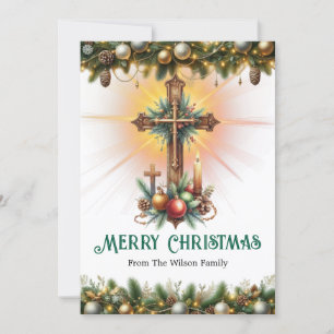 Antique Cross with Festive Accents, Christmas Holiday Card