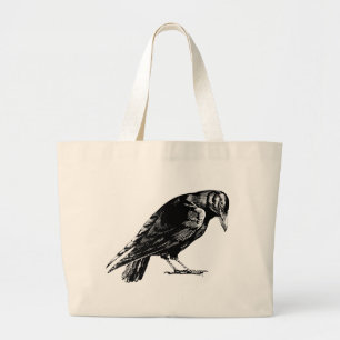 Antique Crow Blackbird RavenTotebag Large Tote Bag