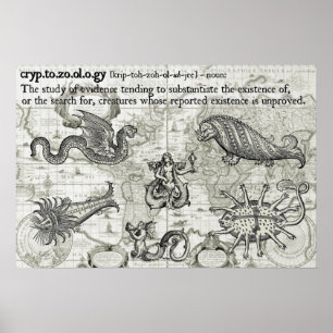 Antique Cryptozoology Map Print