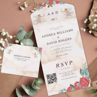 Antique Cute Vintage Dreamy Cupid QR Code Wedding