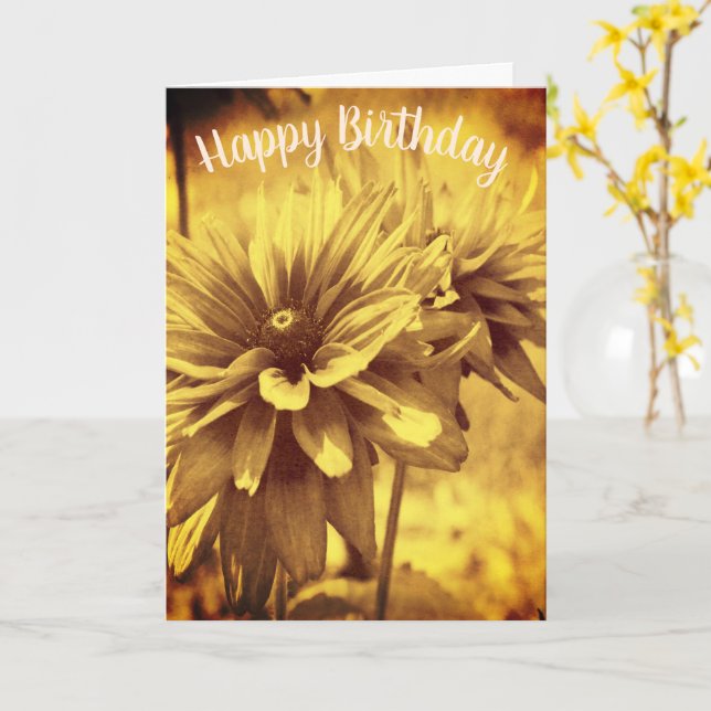 Antique Daisies Floral Customisable Birthday Card (Yellow Flower)