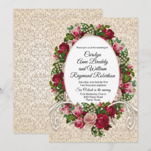 Antique Damask and Roses Wedding Invitation
