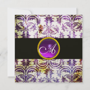 ANTIQUE DAMASK MONOGRAM ,white purple,champagne Invitation