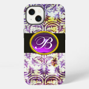 ANTIQUE DAMASK Purple Amethyst Monogram black iPhone 13 Case
