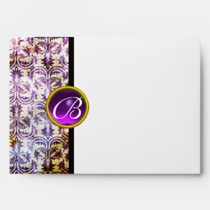 ANTIQUE DAMASK Purple Amethyst Monogram Envelope