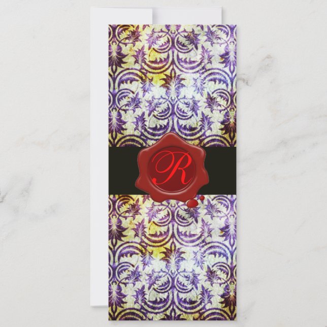 ANTIQUE DAMASK RED WAX SEAL MONOGRAM,purple Invitation (Front)