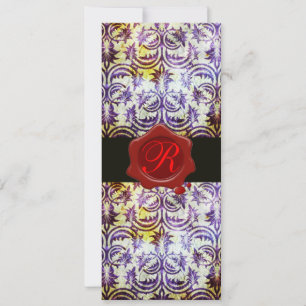 ANTIQUE DAMASK RED WAX SEAL MONOGRAM,purple Invitation