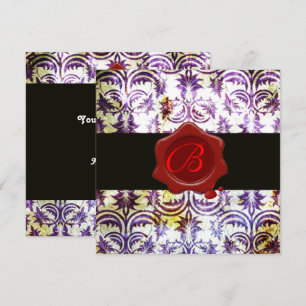 ANTIQUE DAMASK RED WAX SEAL MONOGRAM,purple,silver Invitation