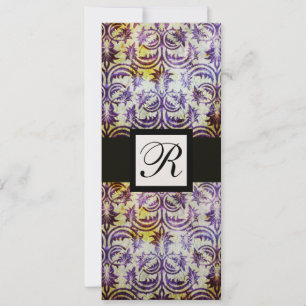 ANTIQUE DAMASK SQUARE MONOGRAM,black purple,gold Invitation
