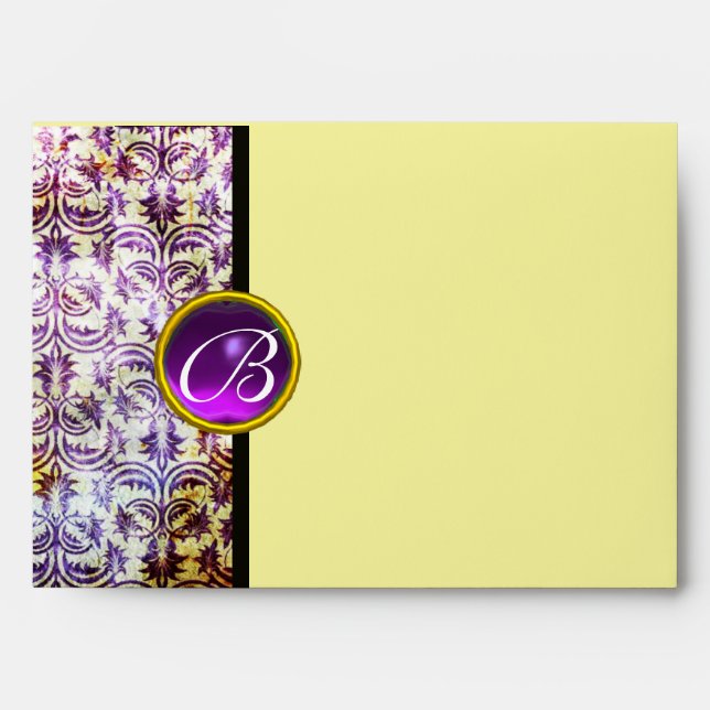 ANTIQUE DAMASK Violet  Purple Amethyst Monogram Envelopes (Front)