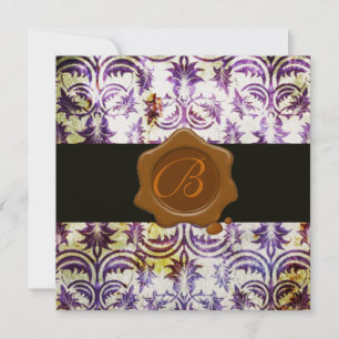 ANTIQUE DAMASK WAX SEAL MONOGRAM,purple,gold Invitation