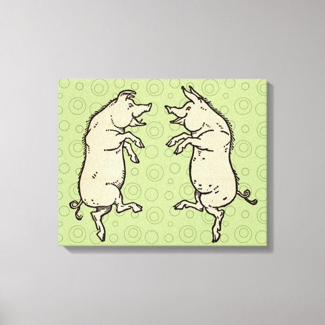 Antique Dancing Pigs: Whimsical Vintage Piggy Jig  Canvas Print (Front)