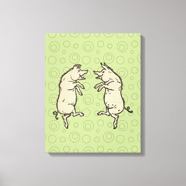 Antique Dancing Pigs: Whimsical Vintage Piggy Jig  Canvas Print (Front)