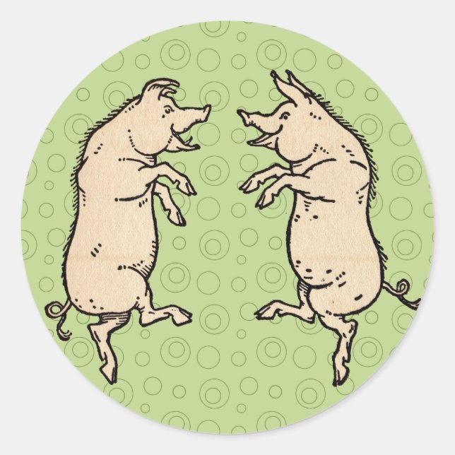 Antique Dancing Pigs: Whimsical Vintage Piggy Jig  Classic Round Sticker (Front)