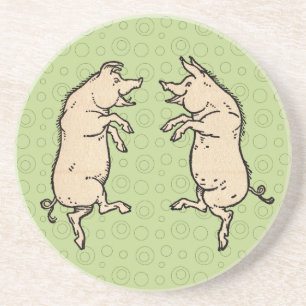Antique Dancing Pigs: Whimsical Vintage Piggy Jig Coaster