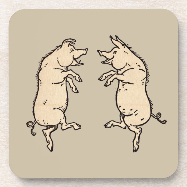 Antique Dancing Pigs: Whimsical Vintage Piggy Jig  Coaster (Front)