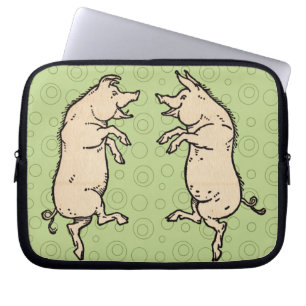 Antique Dancing Pigs: Whimsical Vintage Piggy Jig  Laptop Sleeve