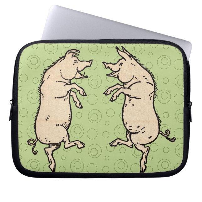 Antique Dancing Pigs: Whimsical Vintage Piggy Jig  Laptop Sleeve (Front)