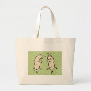 Antique Dancing Pigs: Whimsical Vintage Piggy Jig  Large Tote Bag