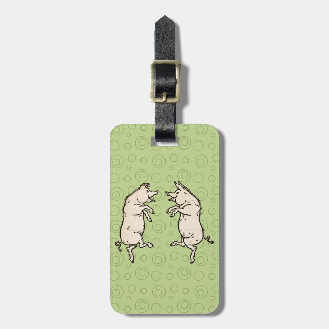 Antique Dancing Pigs: Whimsical Vintage Piggy Jig  Luggage Tag (Front Vertical)