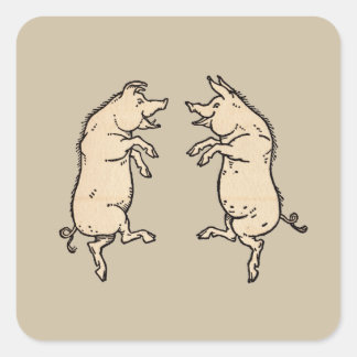 Antique Dancing Pigs: Whimsical Vintage Piggy Jig Square Sticker