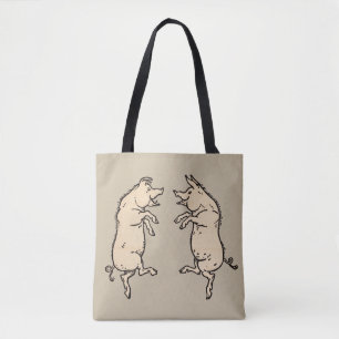 Antique Dancing Pigs: Whimsical Vintage Piggy Jig  Tote Bag