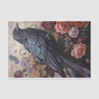 Antique Dark Floral Raven Decoupage
