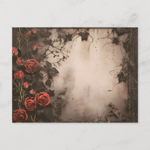 Antique Dead Leaves and Red Roses Halloween Holiday Postcard