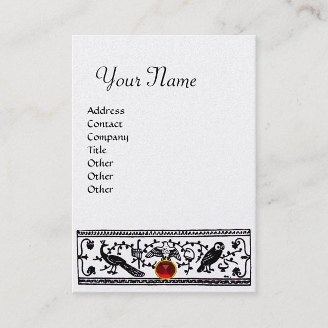 ANTIQUE DECOR,RED RUBY MONOGRAM,Black White Pearl Business Card (Front)