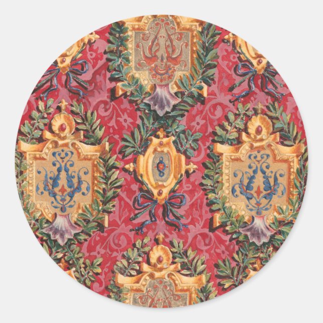 Antique Decorative French Floral Pattern Classic Round Sticker (Front)