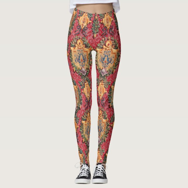 Antique Decorative French Floral Pattern Leggings (Front)