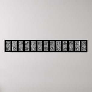 Antique Decorative Woodcut Letter Alphabet Poster