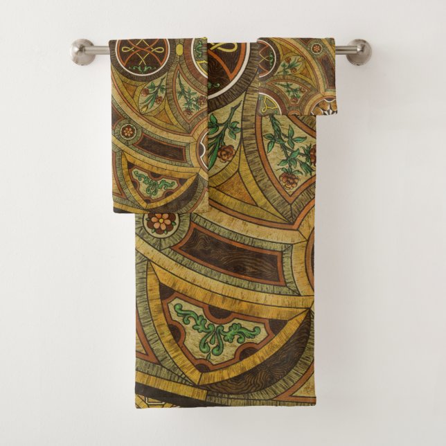 Antique Decorative Wooden Print Bath Towel Set (Insitu)