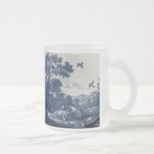 Antique Delft Blue Tile - Cattle and Birds Frosted Glass Coffee Mug