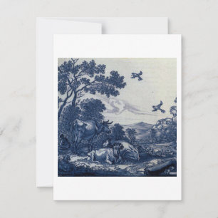Antique Delft Blue Tile - Cattle and Birds Invitation