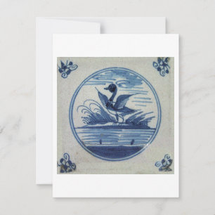 Antique Delft Blue Tile - Duck in the Water Invitation