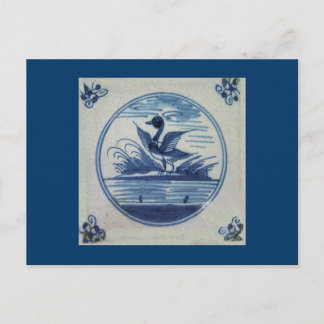 Antique Delft Blue Tile - Duck in the Water Postcard