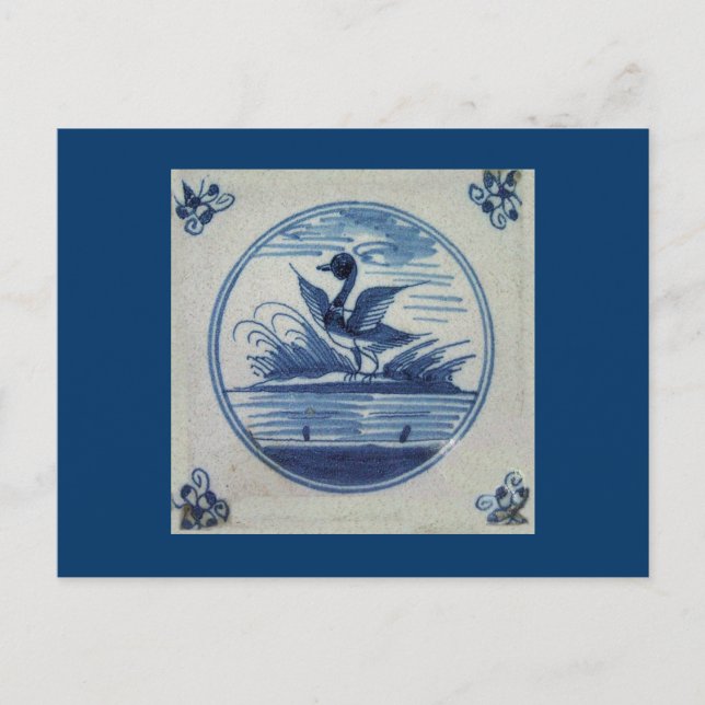 Antique Delft Blue Tile - Duck in the Water Postcard (Front)
