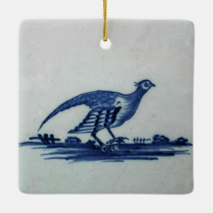 Antique Delft Blue Tile - Grouse in the Grass Ceramic Ornament