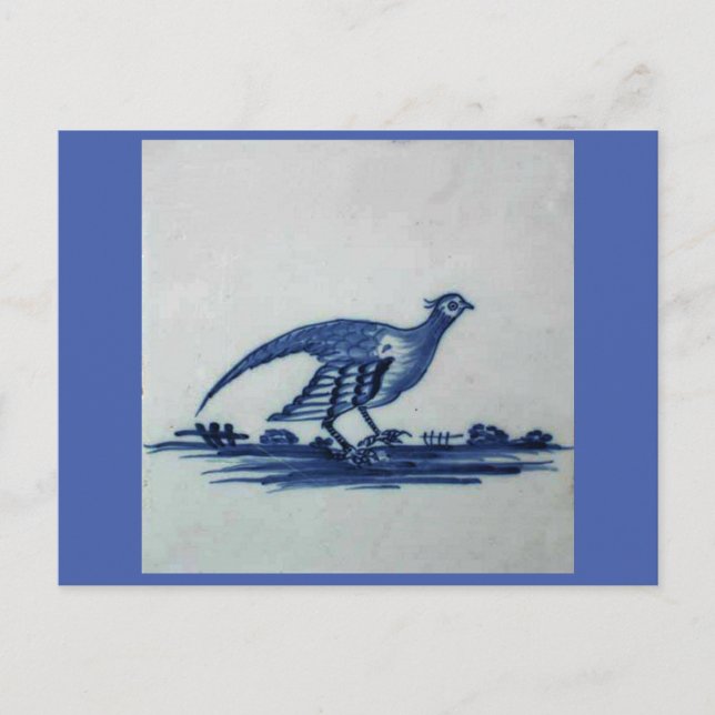 Antique Delft Blue Tile - Grouse in the Grass Postcard (Front)