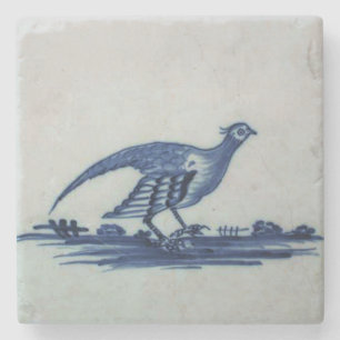 Antique Delft Blue Tile - Grouse in the Grass Stone Coaster