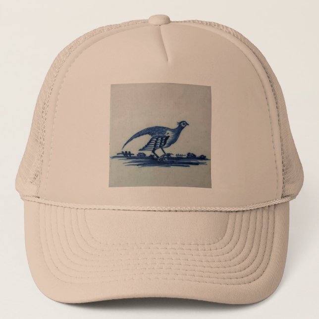 Antique Delft Blue Tile - Grouse in the Grass Trucker Hat (Front)